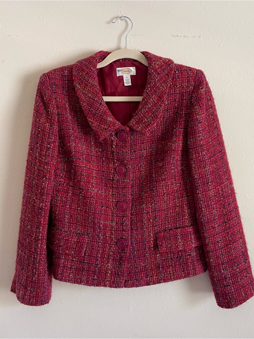 Talbots Raspberry Tweed Button-Front Women's Jacket